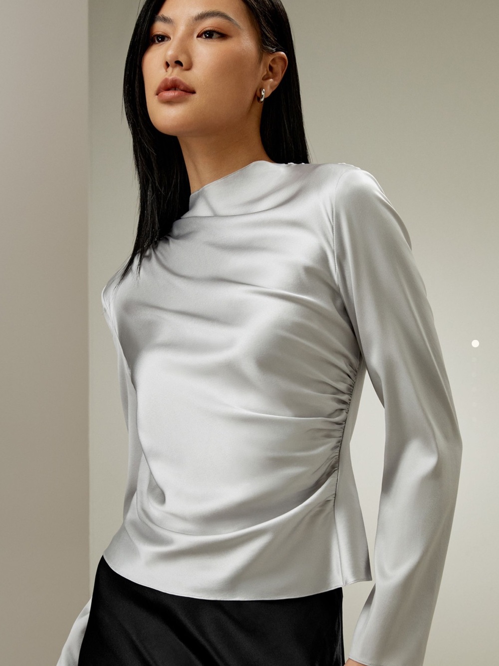 Oblique Wave Silk Blouse